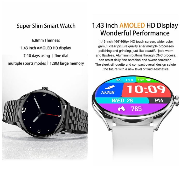 MT55 1.43 inch AMOLED HD Screen Ultra-thin Smart Call Health Watch, Silicone Strap(Black) - Smart Watches by PMC Jewellery | Online Shopping South Africa | PMC Jewellery | Buy Now Pay Later Mobicred