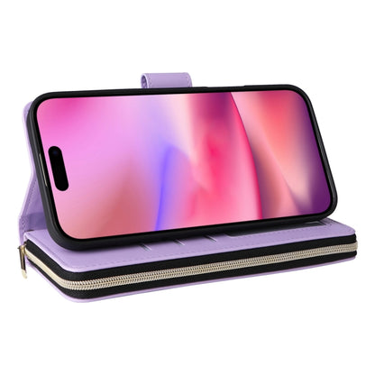 For iPhone 16 Crossbody Rhombic Zipper Tower Buckle Leather Phone Case with Lanyard(Purple) - iPhone 16 Cases by PMC Jewellery | Online Shopping South Africa | PMC Jewellery | Buy Now Pay Later Mobicred