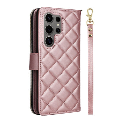 For Samsung Galaxy S25 Ultra 5G Crossbody Rhombic Zipper Tower Buckle Leather Phone Case with Lanyard(Rose Gold) - Galaxy S25 Ultra 5G Cases by PMC Jewellery | Online Shopping South Africa | PMC Jewellery | Buy Now Pay Later Mobicred