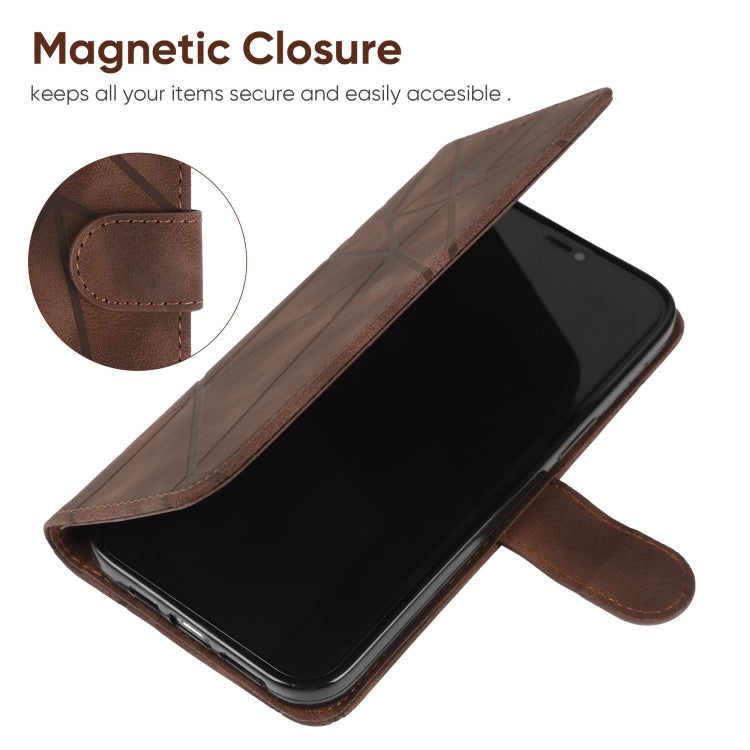 For Samsung Galaxy S24 / S25 5G Skin Feel Geometric Lines Leather Phone Case(Brown) - Galaxy S24 5G Cases by PMC Jewellery | Online Shopping South Africa | PMC Jewellery | Buy Now Pay Later Mobicred