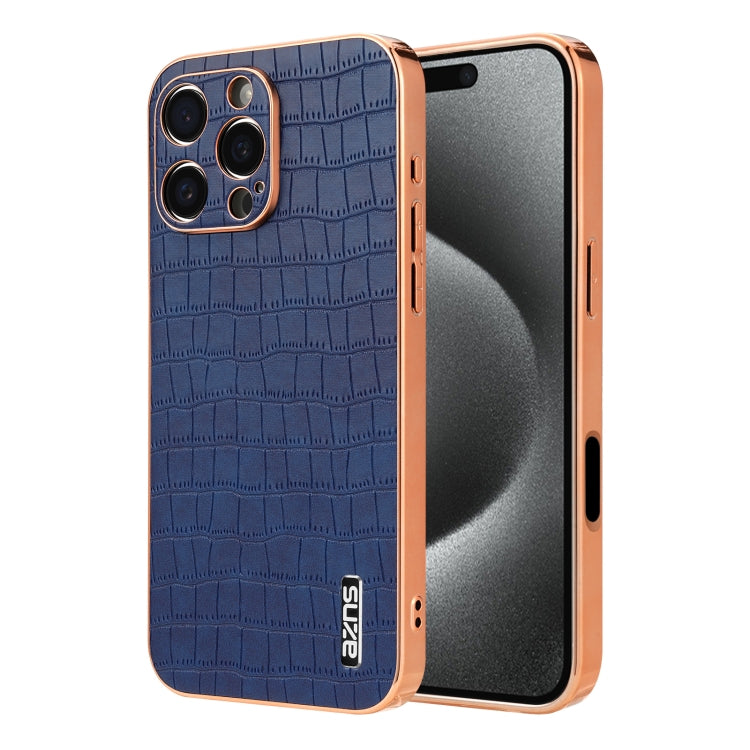 For iPhone 16 Pro Max AZNS Electroplated Frame Crocodile Texture Full Coverage Phone Case(Blue) - iPhone 16 Pro Max Cases by AZNS | Online Shopping South Africa | PMC Jewellery | Buy Now Pay Later Mobicred