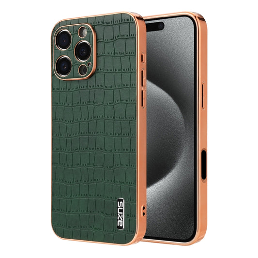 For iPhone 16 Pro AZNS Electroplated Frame Crocodile Texture Full Coverage Phone Case(Green) - iPhone 16 Pro Cases by AZNS | Online Shopping South Africa | PMC Jewellery | Buy Now Pay Later Mobicred