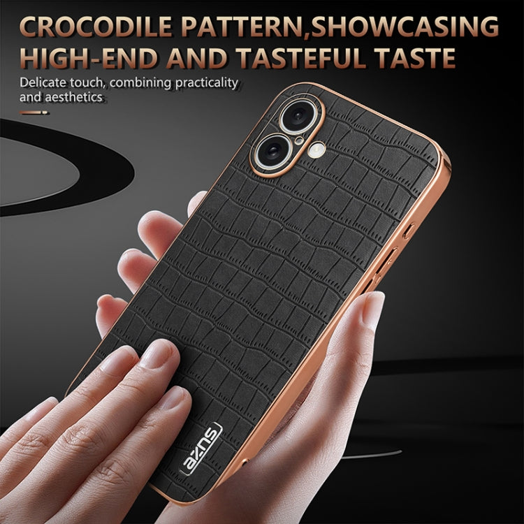 For iPhone 16 Plus AZNS Electroplated Frame Crocodile Texture Full Coverage Phone Case(Black) - iPhone 16 Plus Cases by AZNS | Online Shopping South Africa | PMC Jewellery | Buy Now Pay Later Mobicred