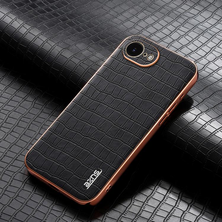 For iPhone 16e AZNS Electroplated Frame Crocodile Texture Full Coverage Phone Case(Black) - free shipping - PMc TechLife - Order now!
