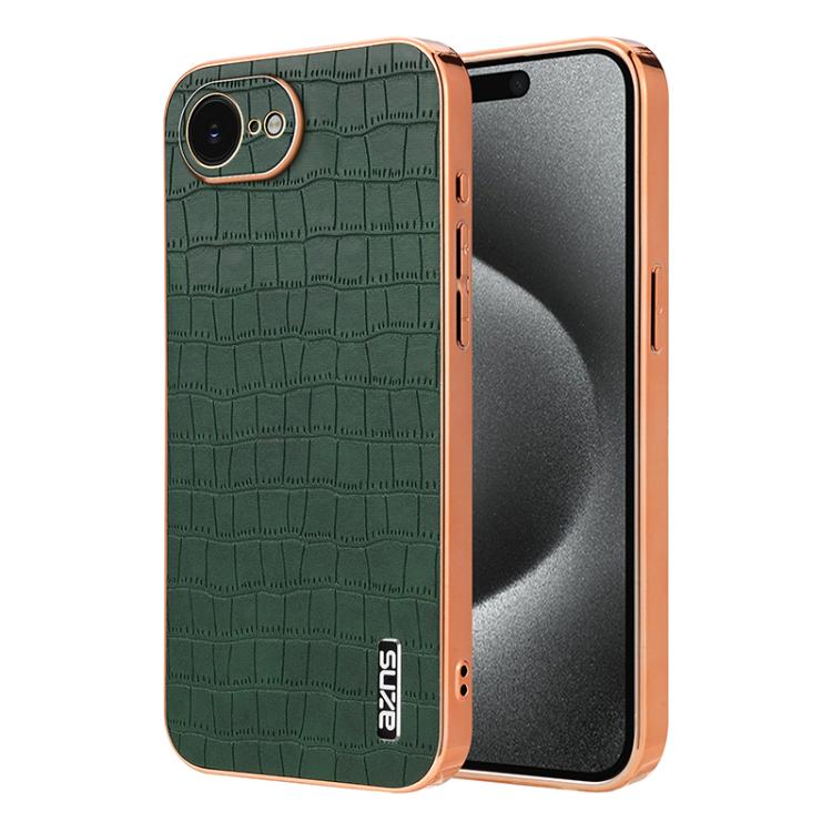 For iPhone 16e AZNS Electroplated Frame Crocodile Texture Full Coverage Phone Case(Green) - free shipping - PMc TechLife - Order now!