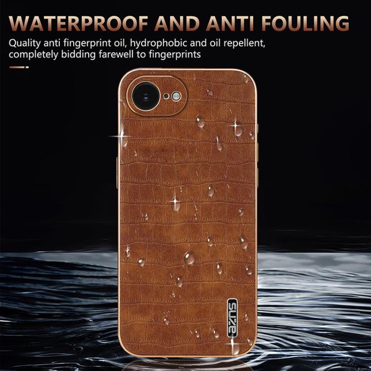 For iPhone 16e AZNS Electroplated Frame Crocodile Texture Full Coverage Phone Case(Green) - free shipping - PMc TechLife - Order now!