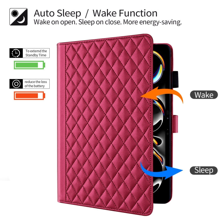 For iPad Pro 13 2024 Rhombus Lattice Leather Smart Tablet Case(Red) - iPad Pro 13 2024 Cases by PMC TechLife | Online Shopping South Africa | PMC TechLife | Buy Now Pay Later Mobicred