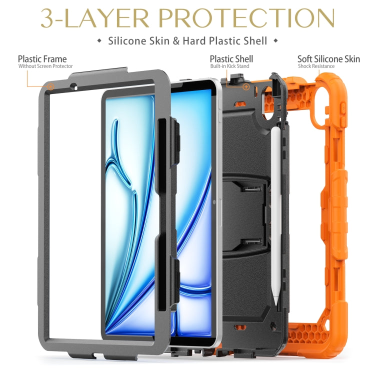 For iPad Air 11 2024 Silicone Hydric PC Tablet Case with Shoulder Strap & Holder(Orange) - iPad Air 11 2024 Cases by PMC Jewellery | Online Shopping South Africa | PMC Jewellery | Buy Now Pay Later Mobicred