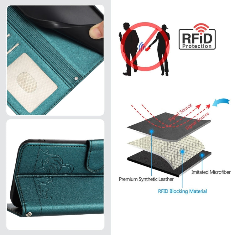 For Blackview A52 Cat Rat Embossed Pattern RFID Leather Phone Case with Lanyard(Peacock Green) - More Brand by PMC TechLife | Online Shopping South Africa | PMC TechLife | Buy Now Pay Later Mobicred