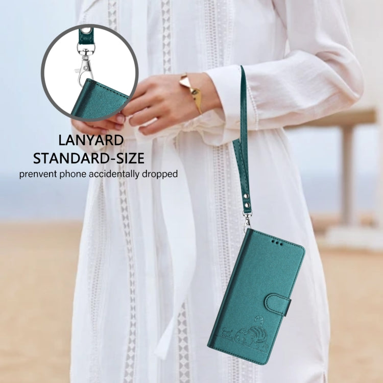 For Blackview A52 Cat Rat Embossed Pattern RFID Leather Phone Case with Lanyard(Peacock Green) - More Brand by PMC TechLife | Online Shopping South Africa | PMC TechLife | Buy Now Pay Later Mobicred