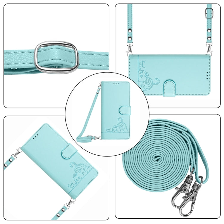 For Blackview Color 8 Cat Rat Embossed Pattern RFID Leather Phone Case with Lanyard(Mint Green) - More Brand by PMC Jewellery | Online Shopping South Africa | PMC Jewellery | Buy Now Pay Later Mobicred