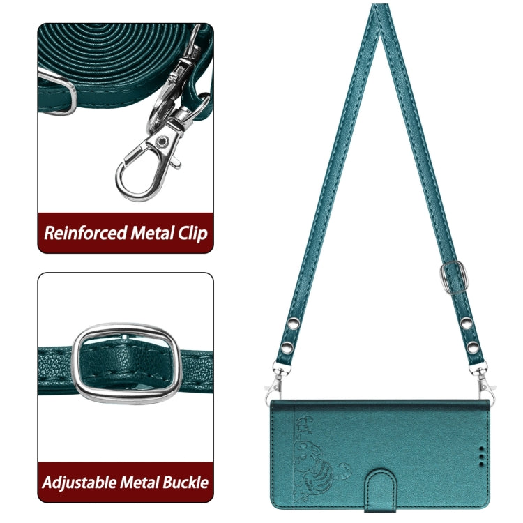 For Blackview Shark 8 Cat Rat Embossed Pattern RFID Leather Phone Case with Lanyard(Peacock Green) - More Brand by PMC TechLife | Online Shopping South Africa | PMC TechLife | Buy Now Pay Later Mobicred