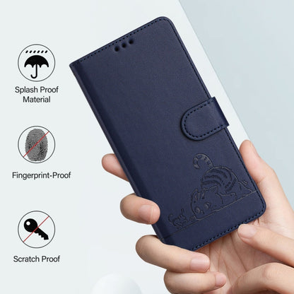 For Blackview Wave 6C Cat Rat Embossed Pattern RFID Leather Phone Case with Lanyard(Blue) - More Brand by PMC Jewellery | Online Shopping South Africa | PMC Jewellery | Buy Now Pay Later Mobicred
