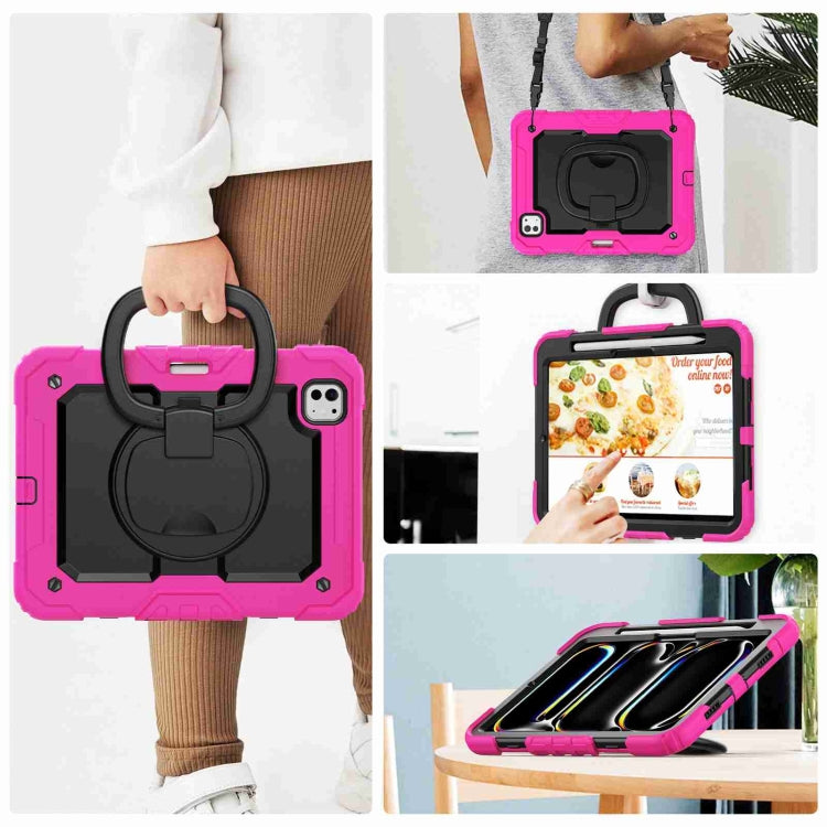 For iPad Pro 11 2024 Handle Silicone Hydric PC Tablet Case with Shoulder Strap(Rose Red) - iPad Pro 11 2024 Cases by PMC TechLife | Online Shopping South Africa | PMC TechLife | Buy Now Pay Later Mobicred