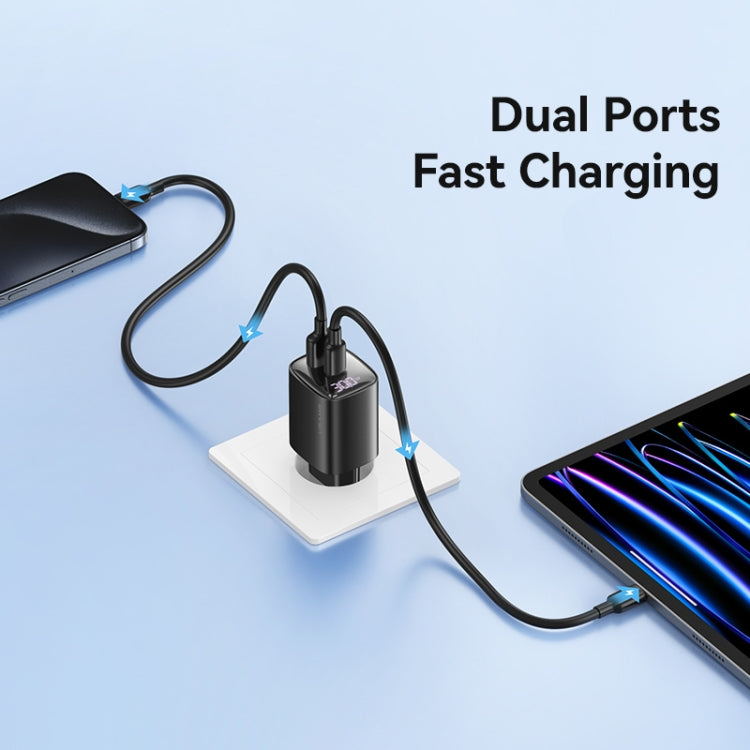 USAMS CC229 30W USB+USB-C / Type-C Dual Port GaN Digital Display Charger, Specifications: EU Plug(White) - USB Charger by USAMS | Online Shopping South Africa | PMC Jewellery | Buy Now Pay Later Mobicred