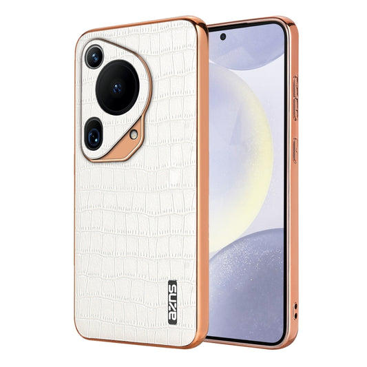 For Huawei Pura 70 Ultra AZNS Electroplated Frame Crocodile Texture Full Coverage Phone Case(White) - Huawei Cases by AZNS | Online Shopping South Africa | PMC Jewellery | Buy Now Pay Later Mobicred