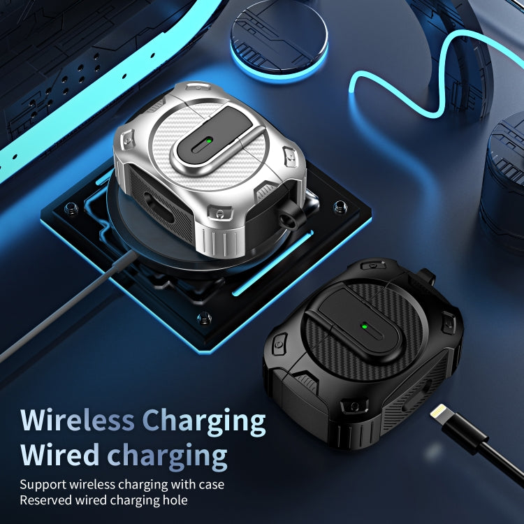 For AirPods 2 / 1 Lock Shockproof Bluetooth Earphone Protective Case(Black Silver) - For AirPods 1/2 by PMC Jewellery | Online Shopping South Africa | PMC Jewellery | Buy Now Pay Later Mobicred