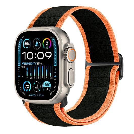 For Apple Watch Ultra 49mm Nylon Elastic Buckle Watch Band(Black Orange) - Watch Bands by PMC Jewellery | Online Shopping South Africa | PMC Jewellery | Buy Now Pay Later Mobicred