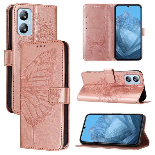 For Blackview A52 Embossed Butterfly Leather Phone Case(Rose Gold) - More Brand by PMC Jewellery | Online Shopping South Africa | PMC Jewellery | Buy Now Pay Later Mobicred