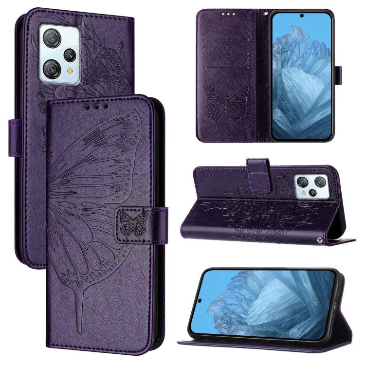 For Blackview A53 Embossed Butterfly Leather Phone Case(Dark Purple) - More Brand by PMC TechLife | Online Shopping South Africa | PMC TechLife | Buy Now Pay Later Mobicred