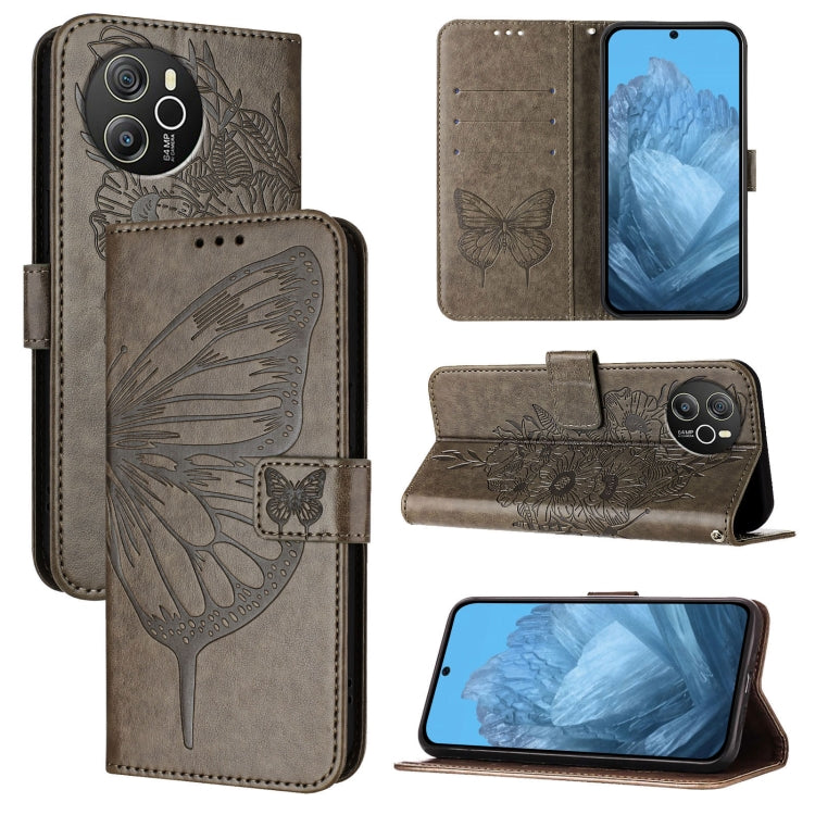 For Blackview Shark 8 Embossed Butterfly Leather Phone Case(Grey) - More Brand by PMC Jewellery | Online Shopping South Africa | PMC Jewellery | Buy Now Pay Later Mobicred