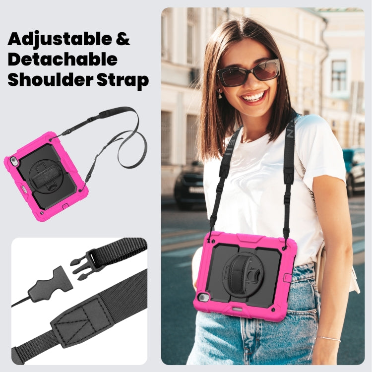 For iPad Air 11 2025 / 2024 Silicone Hybrid PC Tablet Case with Shoulder Strap(Black + Rose Red) - iPad Air 11 2025 / 2024 Cases by PMC TechLife | Online Shopping South Africa | PMC TechLife | Buy Now Pay Later Mobicred