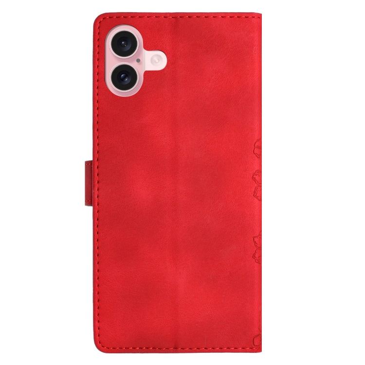 For iPhone 16 Plus Cherry Blossom Butterfly Skin Feel Embossed PU Phone Case(Red) - iPhone 16 Plus Cases by PMC Jewellery | Online Shopping South Africa | PMC Jewellery | Buy Now Pay Later Mobicred