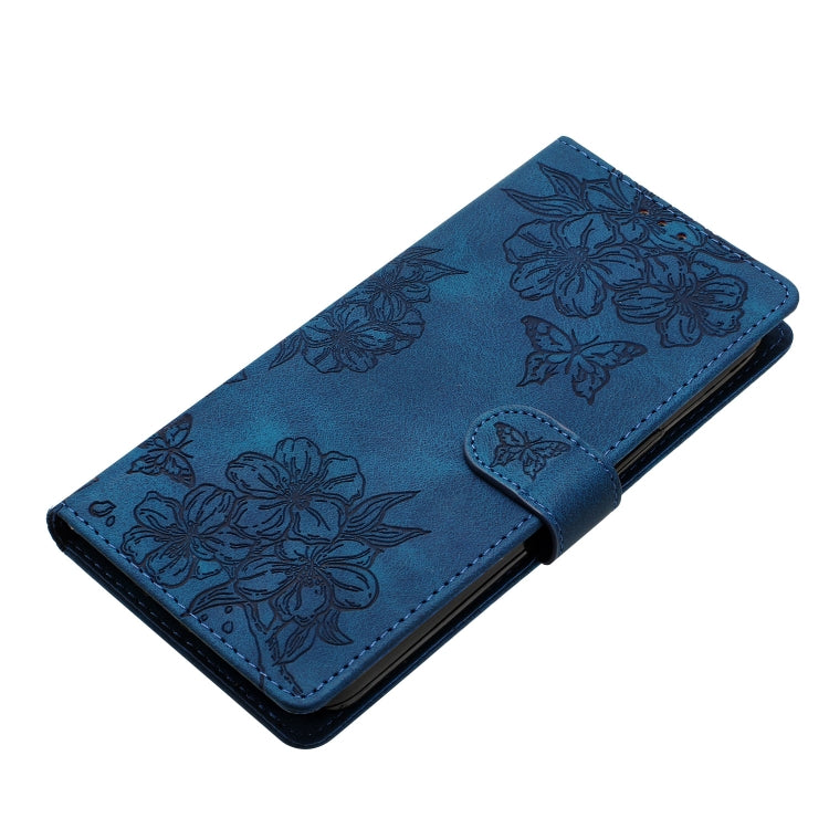 For iPhone 16 Pro Cherry Blossom Butterfly Skin Feel Embossed PU Phone Case(Blue) - iPhone 16 Pro Cases by PMC Jewellery | Online Shopping South Africa | PMC Jewellery | Buy Now Pay Later Mobicred