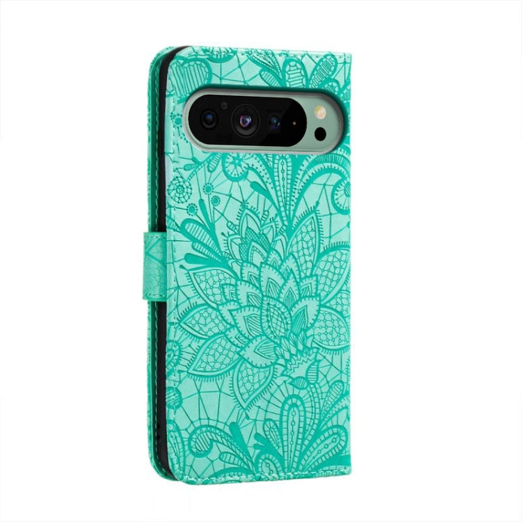 For Google Pixel 9 Lace Flower Embossing Flip Leather Phone Case(Green) - Google Cases by PMC Jewellery | Online Shopping South Africa | PMC Jewellery | Buy Now Pay Later Mobicred