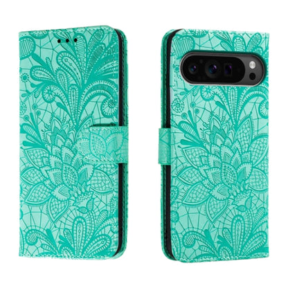 For Google Pixel 9 Pro Lace Flower Embossing Flip Leather Phone Case(Green) - Google Cases by PMC Jewellery | Online Shopping South Africa | PMC Jewellery | Buy Now Pay Later Mobicred