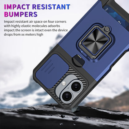 For iPhone 16 Camera Shield Card Slot PC+TPU Phone Case(Blue) - iPhone 16 Cases by PMC Jewellery | Online Shopping South Africa | PMC Jewellery | Buy Now Pay Later Mobicred