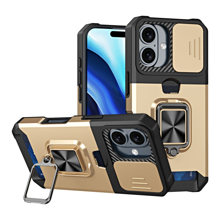 For iPhone 16 Camera Shield Card Slot PC+TPU Phone Case(Gold) - iPhone 16 Cases by PMC Jewellery | Online Shopping South Africa | PMC Jewellery | Buy Now Pay Later Mobicred