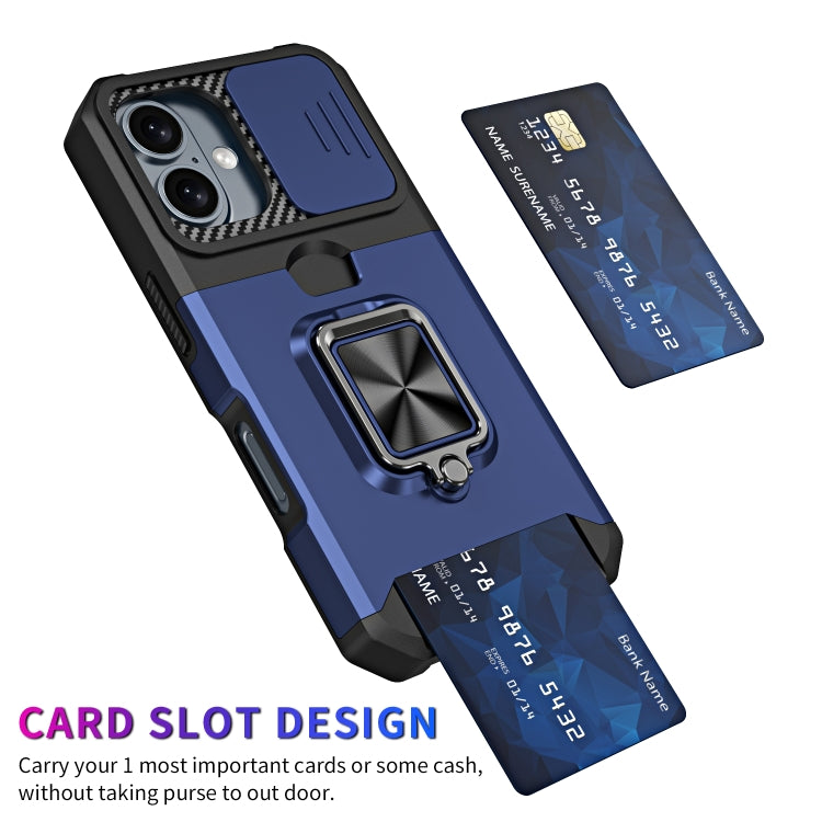 For iPhone 16 Camera Shield Card Slot PC+TPU Phone Case(Silver) - iPhone 16 Cases by PMC TechLife | Online Shopping South Africa | PMC TechLife | Buy Now Pay Later Mobicred