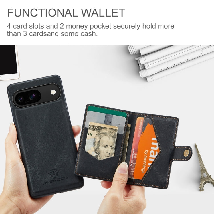 For Google Pixel 9 JEEHOOD J01 Retro Magnetic Detachable Wallet Phone Case(Black) - Google Cases by JEEHOOD | Online Shopping South Africa | PMC TechLife | Buy Now Pay Later Mobicred