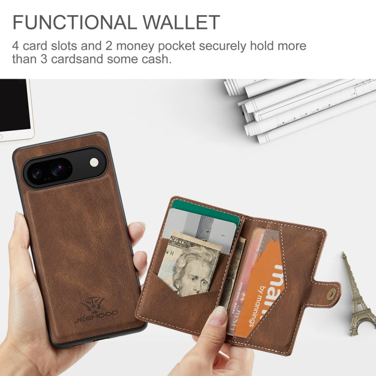 For Google Pixel 9 JEEHOOD J01 Retro Magnetic Detachable Wallet Phone Case(Brown) - Google Cases by JEEHOOD | Online Shopping South Africa | PMC TechLife | Buy Now Pay Later Mobicred