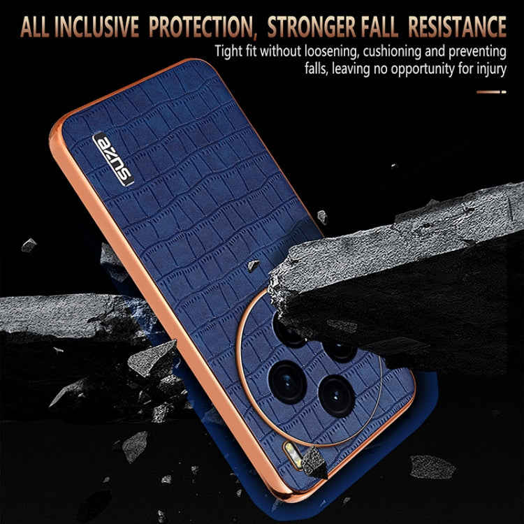 For vivo X100 5G AZNS Electroplated Frame Crocodile Texture Full Coverage Phone Case(Black) - vivo Cases by AZNS | Online Shopping South Africa | PMC Jewellery | Buy Now Pay Later Mobicred