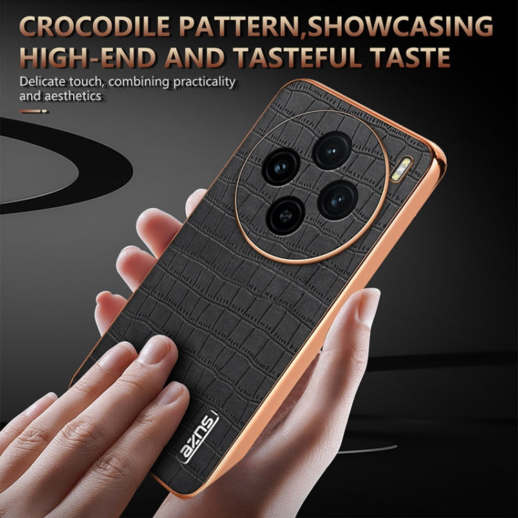 For vivo X100 5G AZNS Electroplated Frame Crocodile Texture Full Coverage Phone Case(Black) - vivo Cases by AZNS | Online Shopping South Africa | PMC Jewellery | Buy Now Pay Later Mobicred