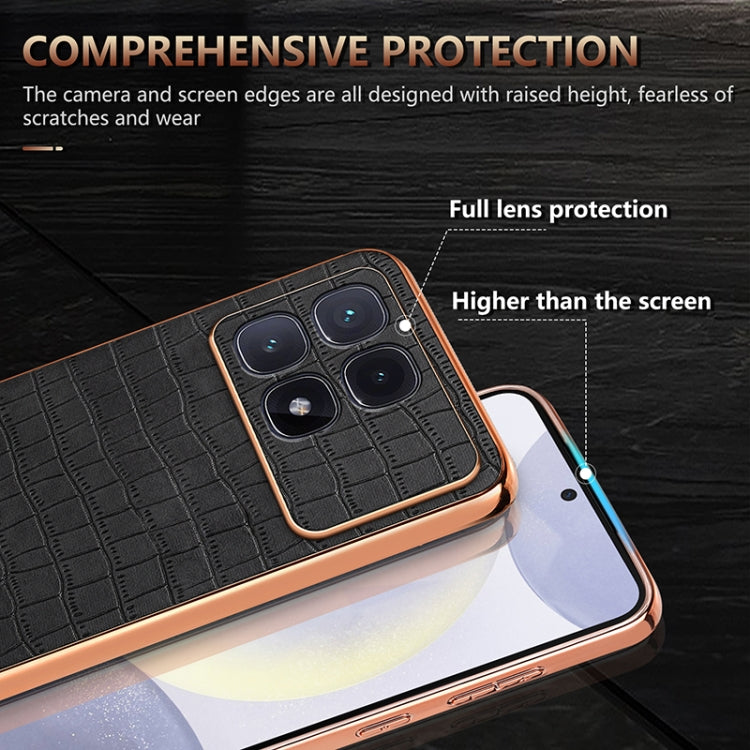 For Redmi K70 Ultra AZNS Electroplated Frame Crocodile Texture Full Coverage Phone Case(Brown) - Xiaomi Cases by AZNS | Online Shopping South Africa | PMC Jewellery | Buy Now Pay Later Mobicred