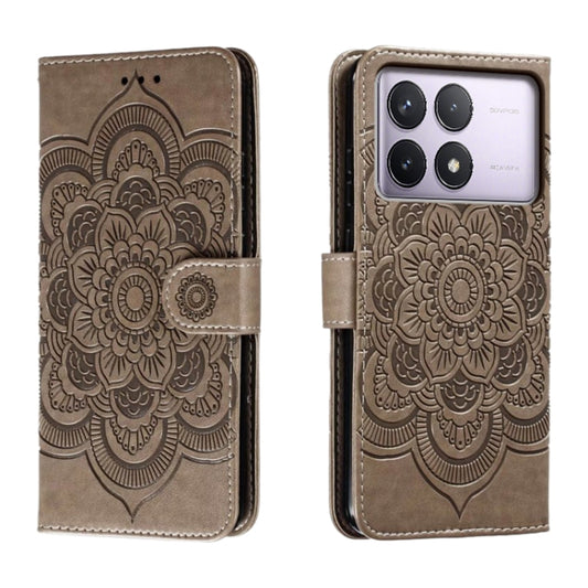 For Xiaomi Redmi K70 Sun Mandala Embossing Pattern Phone Leather Case(Grey) - K70 Cases by PMC Jewellery | Online Shopping South Africa | PMC Jewellery | Buy Now Pay Later Mobicred