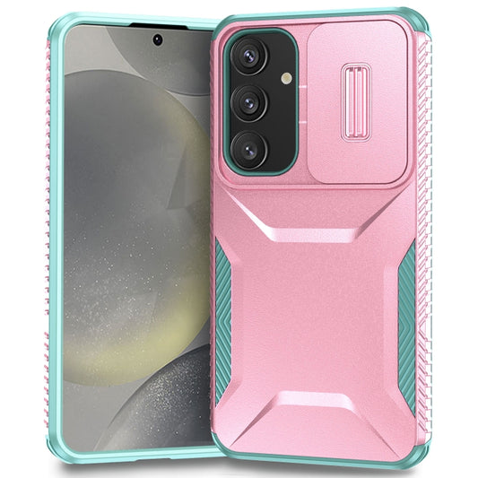 For Samsung Galaxy S25+ 5G / S24+ 5G Sliding Camshield Phone Case(Pink + Grey Green) - Galaxy S24+ 5G Cases by PMC Jewellery | Online Shopping South Africa | PMC Jewellery | Buy Now Pay Later Mobicred