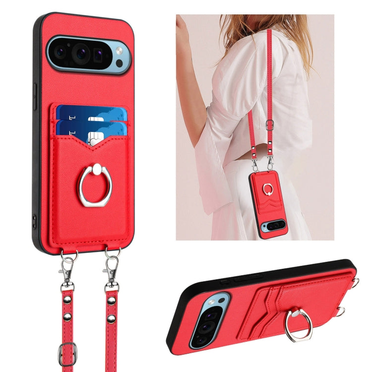 For Google Pixel 9 Pro XL R20 Crossbody Rope Ring Card Holder Phone Case(Red) - Google Cases by PMC Jewellery | Online Shopping South Africa | PMC Jewellery | Buy Now Pay Later Mobicred