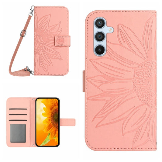 For Samsung Galaxy S25 5G Skin Feel Sun Flower Embossed Flip Leather Phone Case with Lanyard(Pink) - Galaxy S25 5G Cases by PMC Jewellery | Online Shopping South Africa | PMC Jewellery | Buy Now Pay Later Mobicred