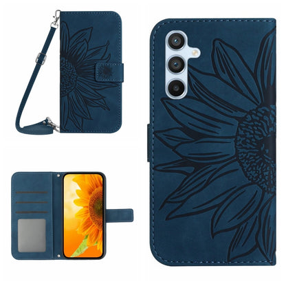 For Samsung Galaxy S25+ 5G Skin Feel Sun Flower Embossed Flip Leather Phone Case with Lanyard(Inky Blue) - Galaxy S25+ 5G Cases by PMC Jewellery | Online Shopping South Africa | PMC Jewellery | Buy Now Pay Later Mobicred