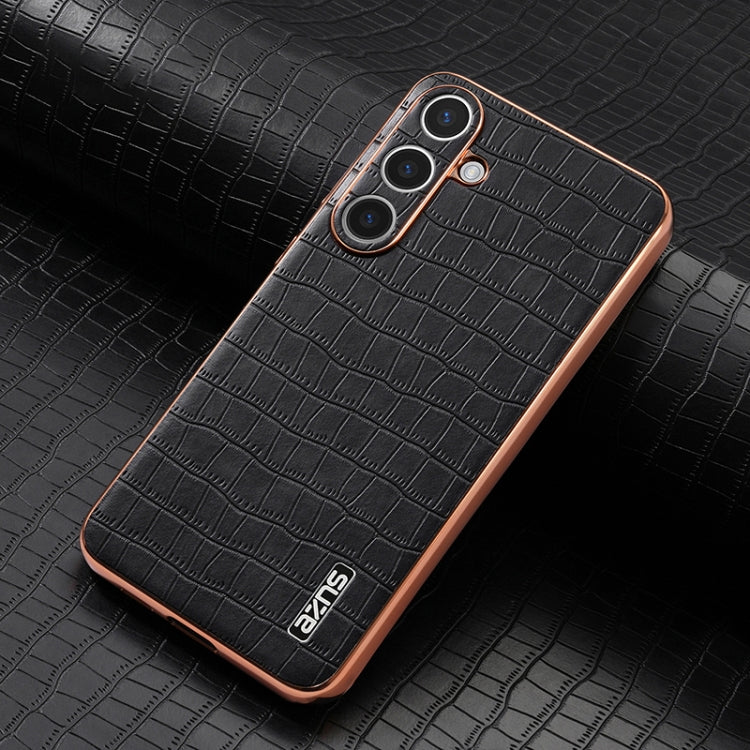 For Samsung Galaxy S25 5G AZNS Electroplated Frame Crocodile Texture Full Coverage Phone Case(Black) - free shipping - PMC Jewellery - Order now!