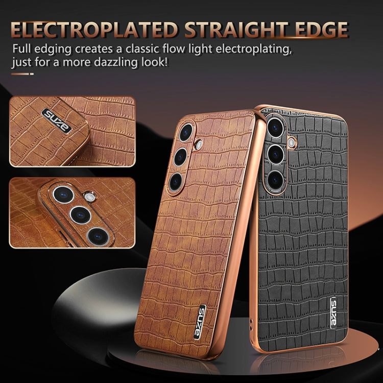 For Samsung Galaxy S25 5G AZNS Electroplated Frame Crocodile Texture Full Coverage Phone Case(Black) - free shipping - PMC Jewellery - Order now!