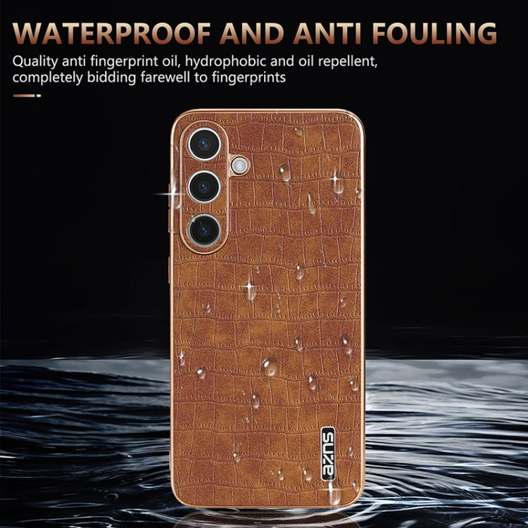 For Samsung Galaxy S25 5G AZNS Electroplated Frame Crocodile Texture Full Coverage Phone Case(Black) - free shipping - PMC Jewellery - Order now!