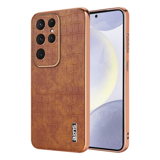 For Samsung Galaxy S25 Ultra 5G AZNS Electroplated Frame Crocodile Texture Full Coverage Phone Case(Brown) - Galaxy S25 Ultra 5G Cases by AZNS | Online Shopping South Africa | PMC Jewellery | Buy Now Pay Later Mobicred