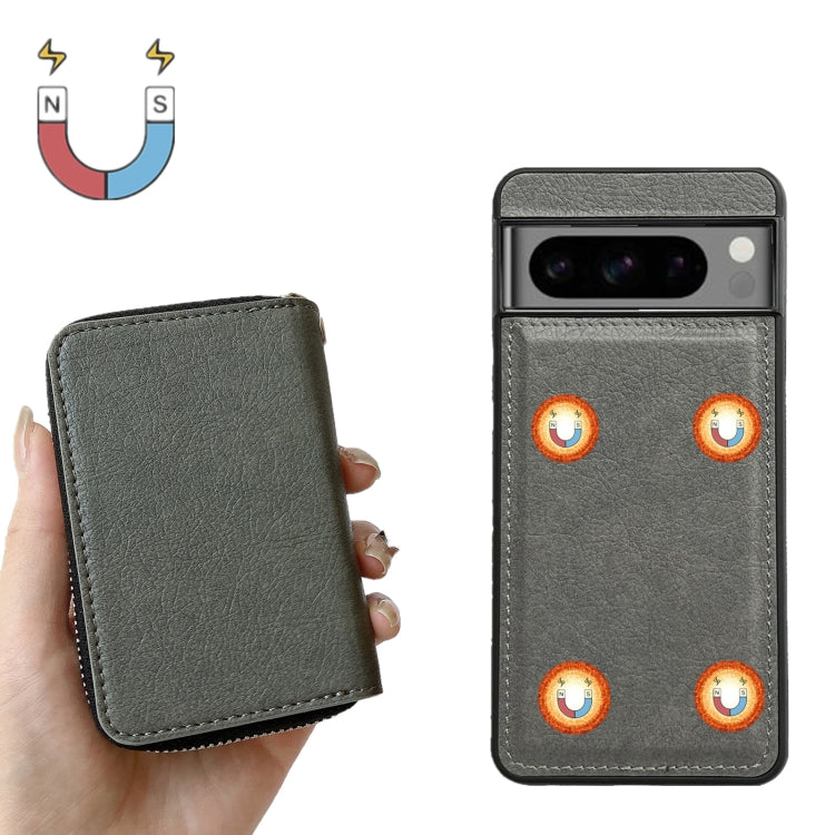 For Google Pixel 7 Pro Solid Color Zipper 11-Card Slots Bag Phone Case with Lanyard(Grey) - Google Cases by PMC TechLife | Online Shopping South Africa | PMC TechLife | Buy Now Pay Later Mobicred