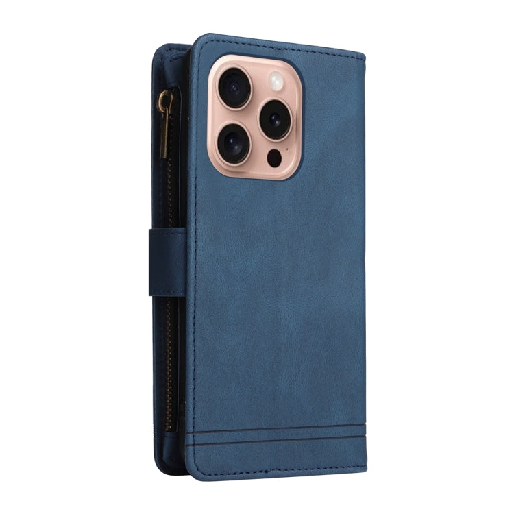 For iPhone 16 Pro Skin Feel Multi-Card Wallet Zipper Leather Phone Case(Blue) - iPhone 16 Pro Cases by PMC TechLife | Online Shopping South Africa | PMC TechLife | Buy Now Pay Later Mobicred