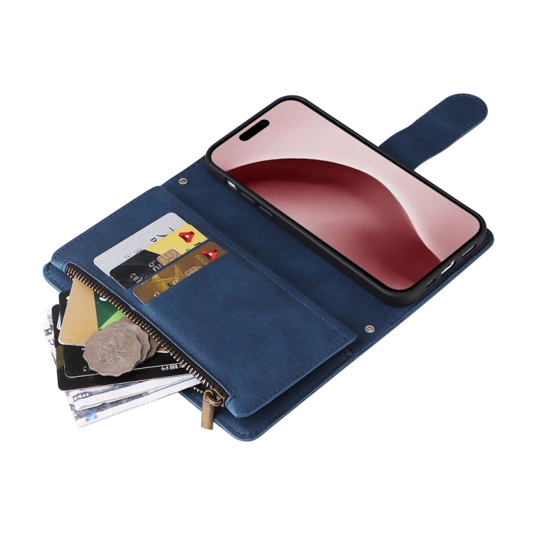 For iPhone 16 Pro Skin Feel Multi-Card Wallet Zipper Leather Phone Case(Blue) - iPhone 16 Pro Cases by PMC TechLife | Online Shopping South Africa | PMC TechLife | Buy Now Pay Later Mobicred